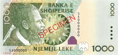 Obverse of banknote 1000 Albanian Lek