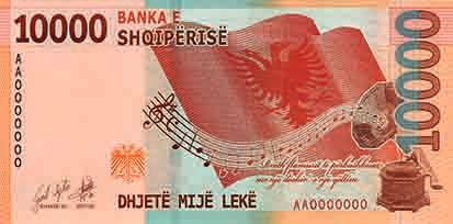 Reverse of banknote 10000 Albanian Lek