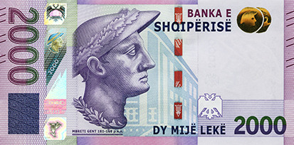 Obverse of banknote 2000 Albanian Lek
