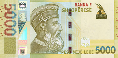 Obverse of banknote 5000 Albanian Lek