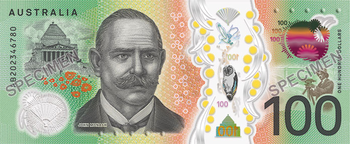 Reverse of new banknote 100 Australian dollar