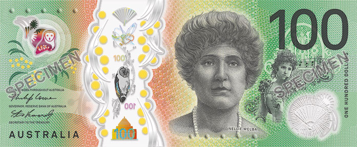 Obverse of new banknote 100 Australian dollar