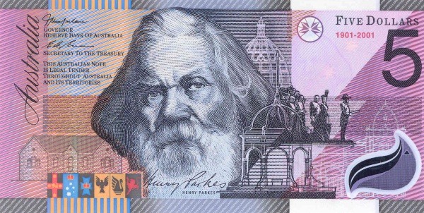 Obverse of banknote 5 Australian dollar