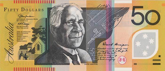 Obverse of banknote 50 Australian dollar