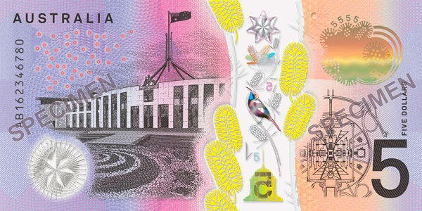 Reverse of new banknote 5 Australian dollar