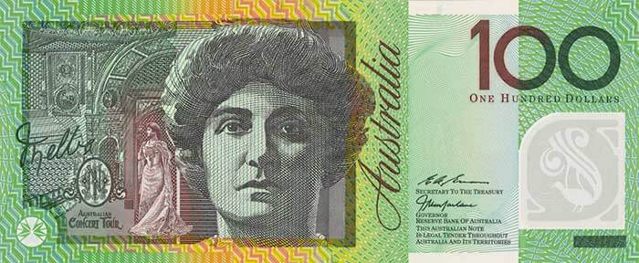 Obverse of banknote 100 Australian dollar