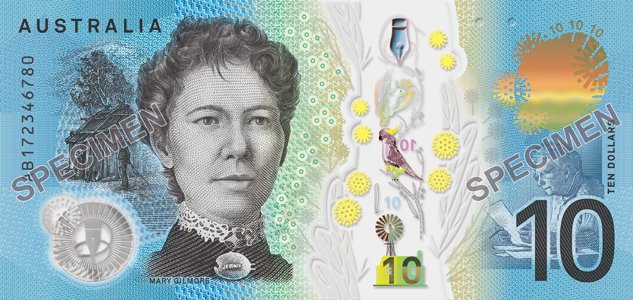 Reverse of new banknote 10 Australian dollar