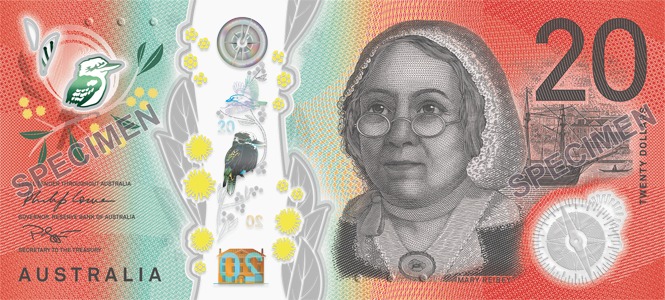 Obverse of new banknote 20 Australian dollar