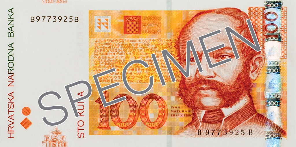 Obverse of banknote 100 Croatian kuna