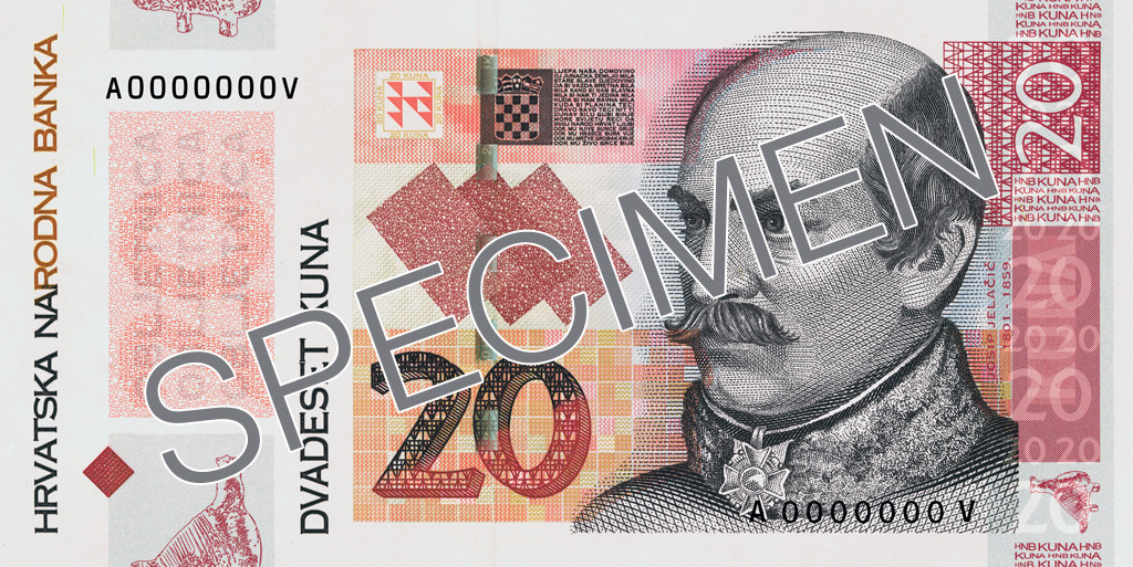 Obverse of banknote 20 Croatian kuna