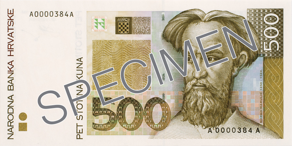 Obverse of banknote 500 Croatian kuna
