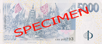 Гръб на банкнота от 5000 чешки крони