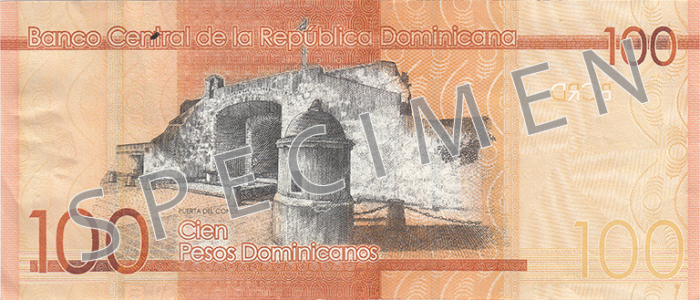 Reverse of banknote 100 Dominican peso