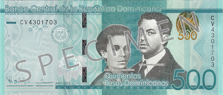 Obverse of banknote 500 Dominican peso