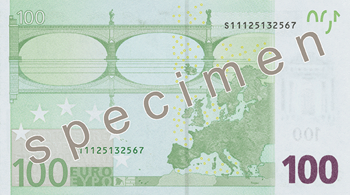 Гръб на стара серия банкнота от 100 евро