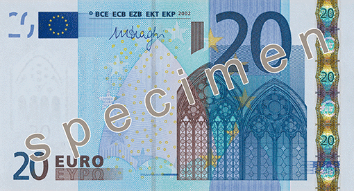 Лице на стара серия банкнота от 20 евро