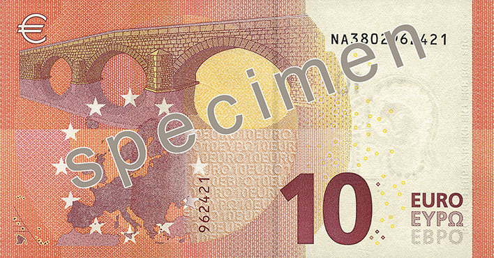 Reverse of new series banknote 10 EUR