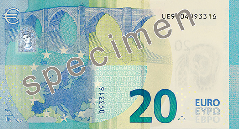 Reverse of new series banknote 20 EUR