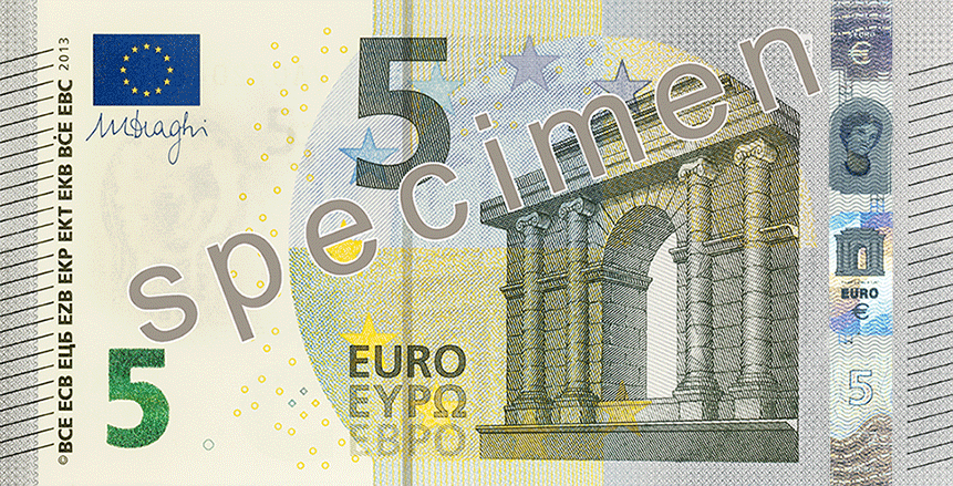 Obverse of new series banknote 5 EUR