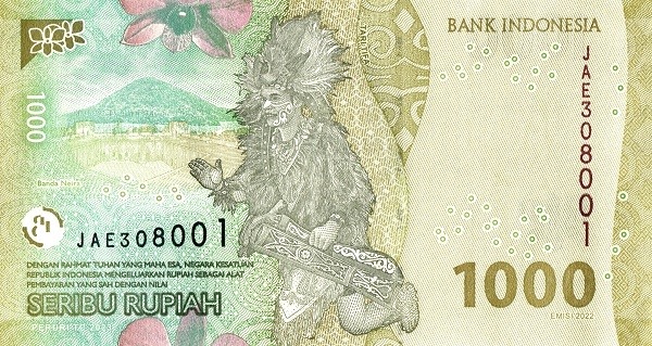 Reverse of banknote 1000 Indonesian rupiah 2022