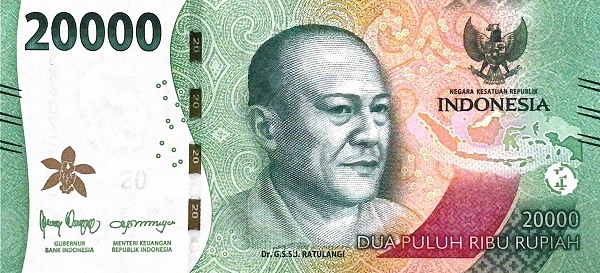 Obverse of banknote 20000 Indonesian rupiah 2023