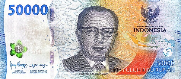 Obverse of banknote 50000 Indonesian rupiah 2022