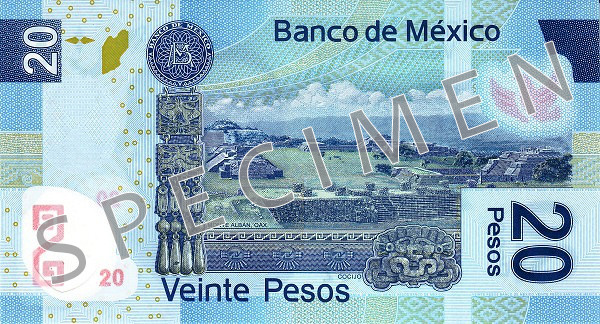 Reverse of banknote 20 Mexican peso