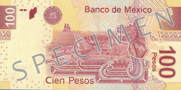Reverse of banknote 100 Mexican peso