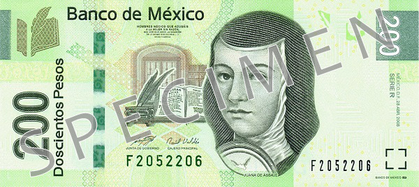 Obverse of banknote 200 Mexican peso