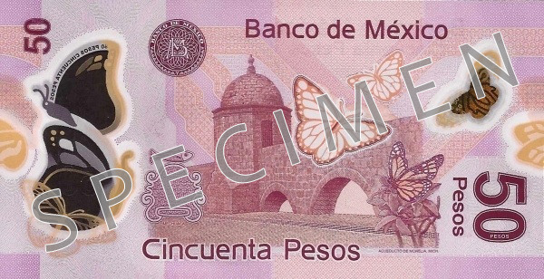 Reverse of banknote 50 Mexican peso