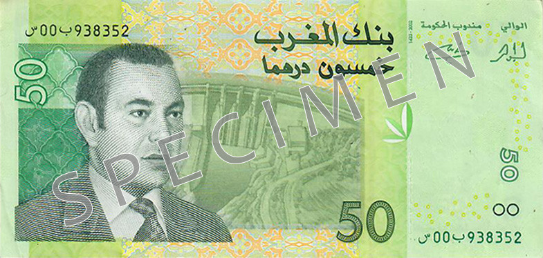 Obverse of banknote 50 Moroccan dirham