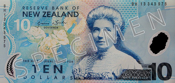 Obverse of old series banknote 10 New Zealand dollar
