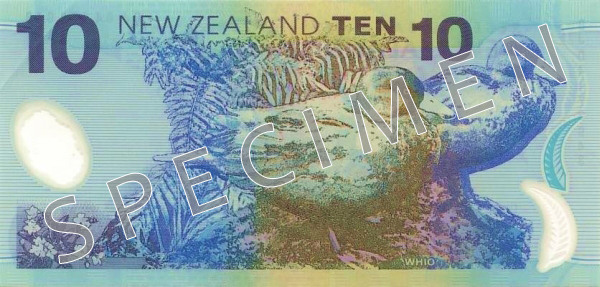 Reverse of old series banknote 10 New Zealand dollar