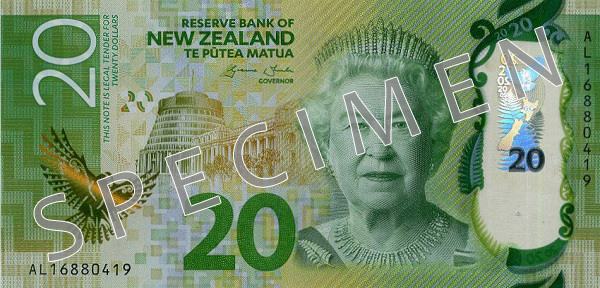 Obverse of new series banknote 20 New Zealand dollar