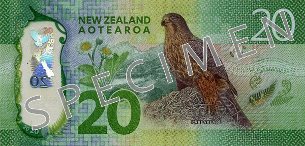 Гръб на нова серия банкнота от 20 Новозеландски долар
