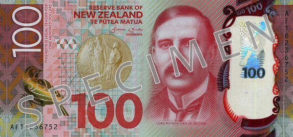 Obverse of new series banknote 100 New Zealand dollar