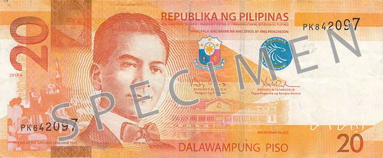 Obverse of banknote 20 Philippine peso