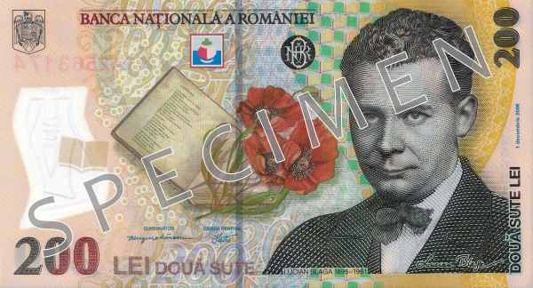 Obverse of banknote 200 Romanian leu