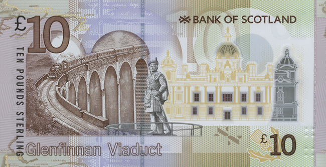 Reverse of banknote 10 Scottish pound