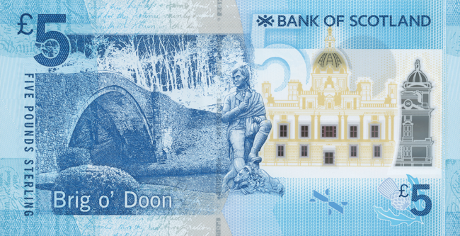 Reverse of banknote 5 Scottish pound