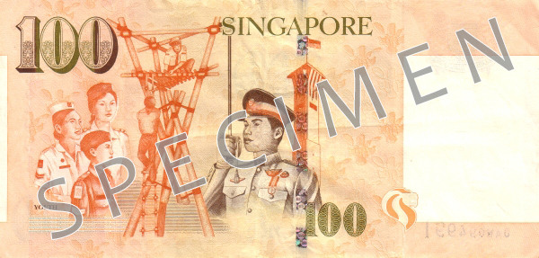 Reverse of banknote 100 Singapore dollar