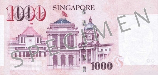 Reverse of banknote 1000 Singapore dollar