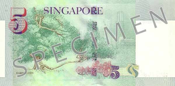Reverse of banknote 5 Singapore dollar