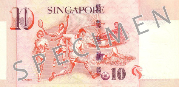 Reverse of banknote 10 Singapore dollar