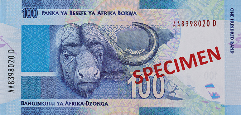 Reverse of banknote 100 South African rand