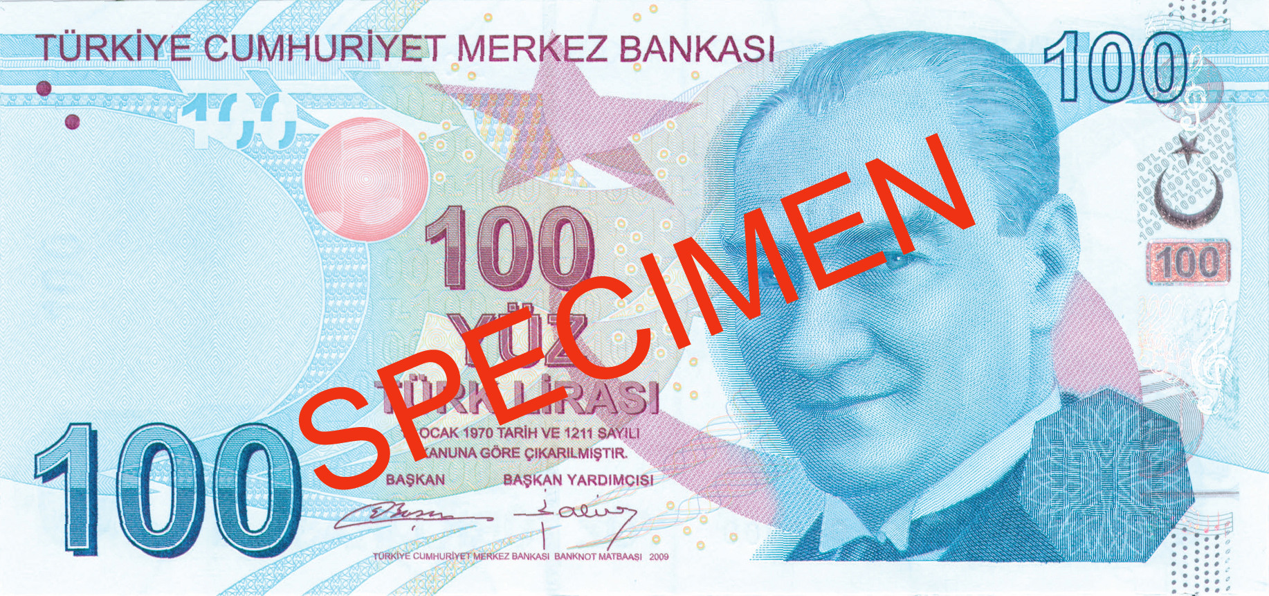 Obverse of banknote 100 Turkish lira