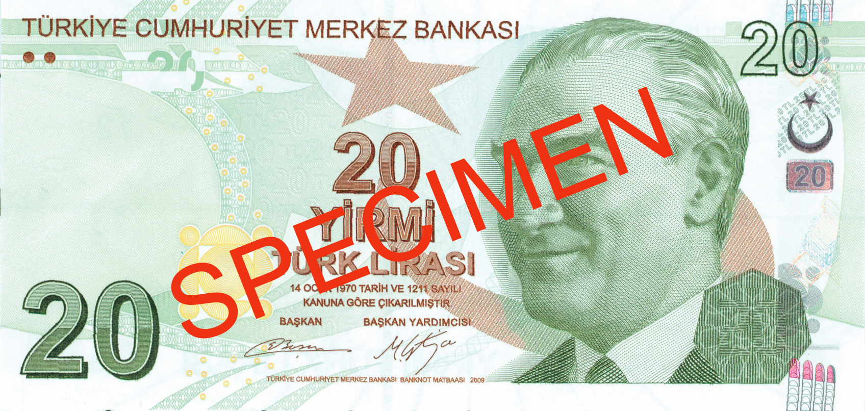 Лице на банкнота от 20 турски лири