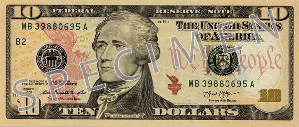 Лице на банкнота от 10 щатски долара