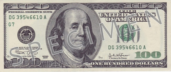Obverse of banknote 100 US dollar