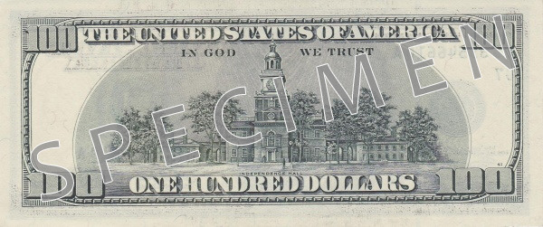Reverse of banknote 100 US dollar